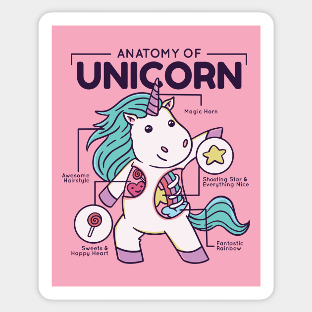 Anatomy of a Unicorn // Cute Unicorn Cartoon for Kids Sticker by SLAG_Creative